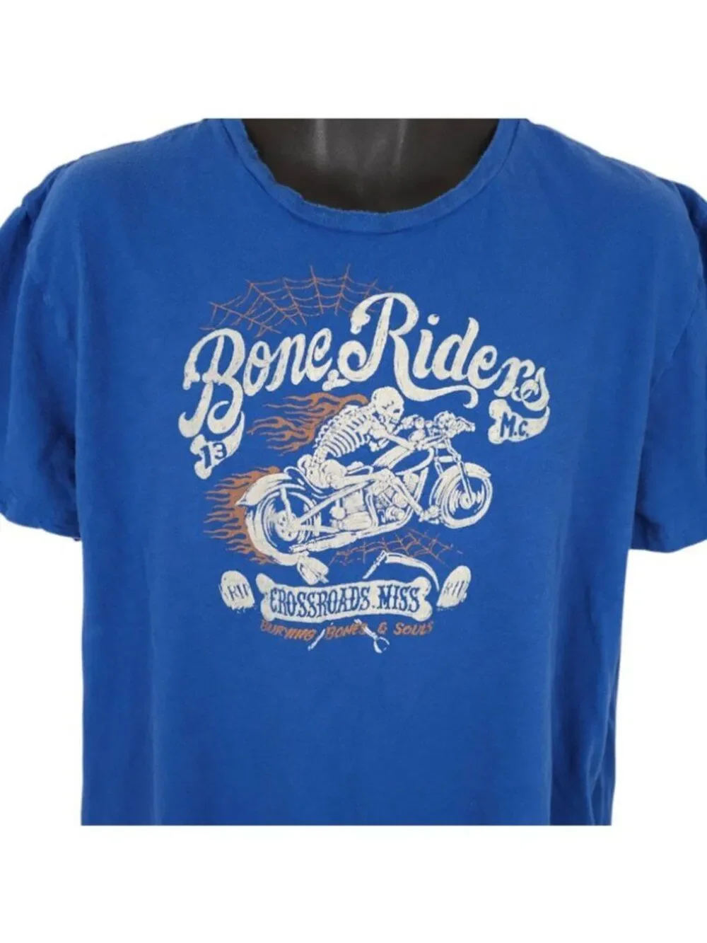 Bone Riders MC T Shirt Mens Size XL Blue Motorcycle Club Lucky Brand
